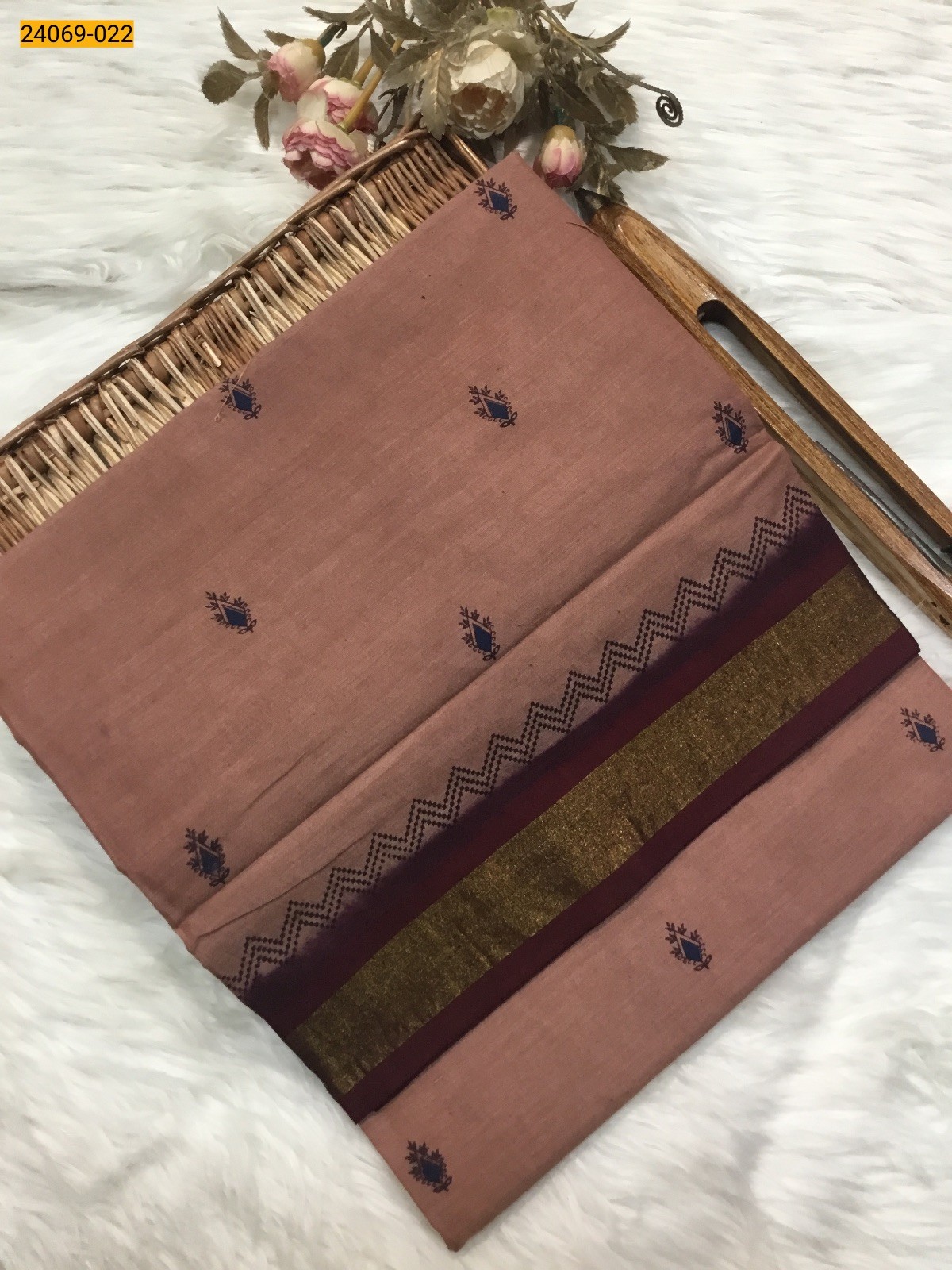 Brown Tirupur Dyed Printed Cotton Saree