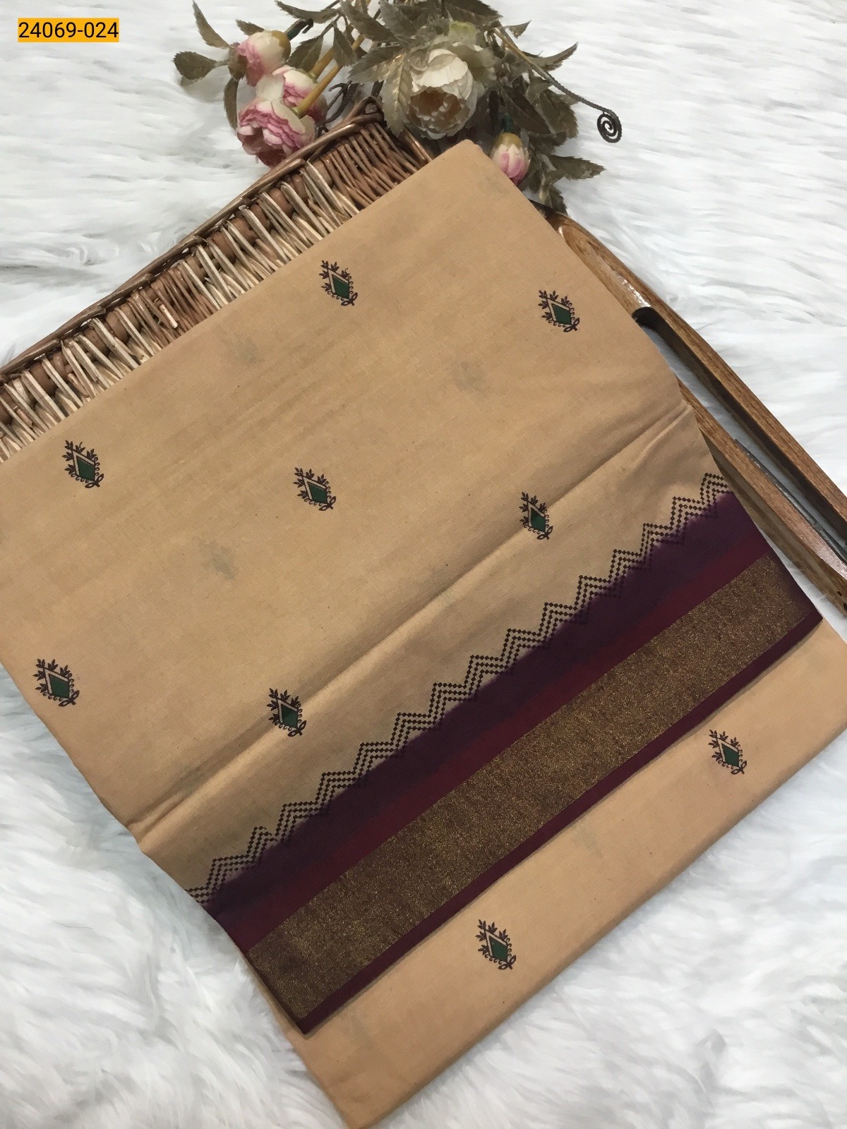 Sandal Tirupur Dyed Printed Cotton Saree