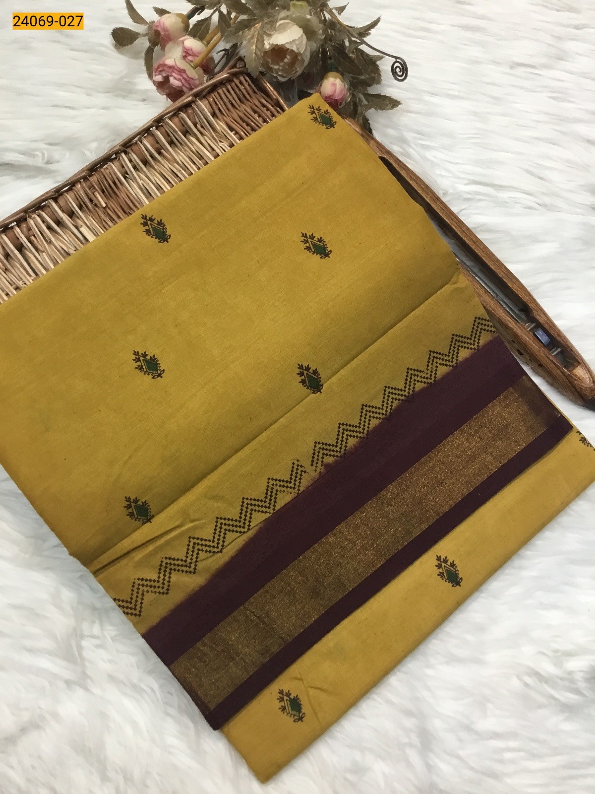 Yellow Tirupur Dyed Printed Cotton Saree