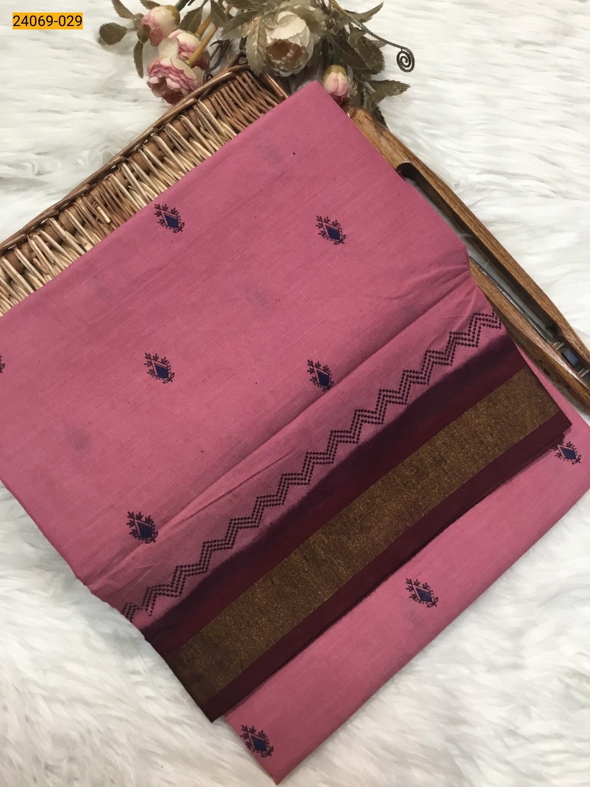 Pink Tirupur Dyed Printed Cotton Saree