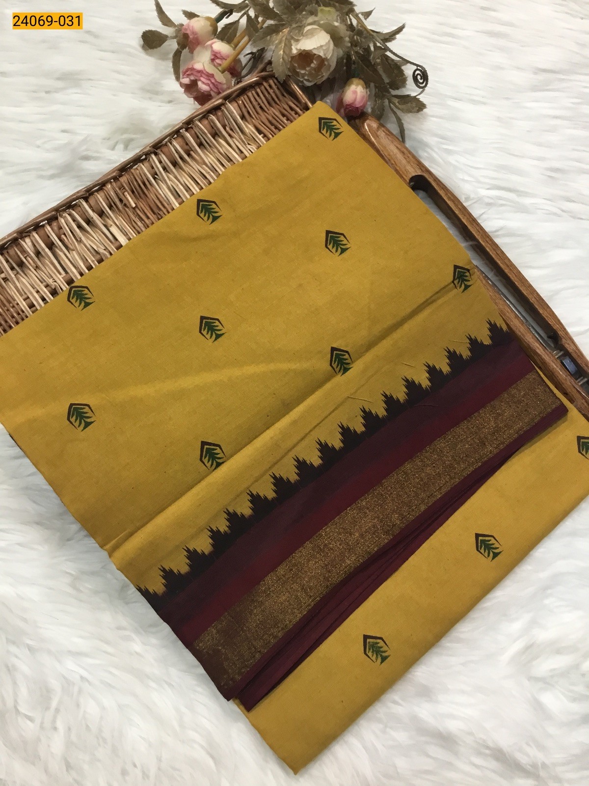 Yellow Tirupur Dyed Printed Cotton Saree