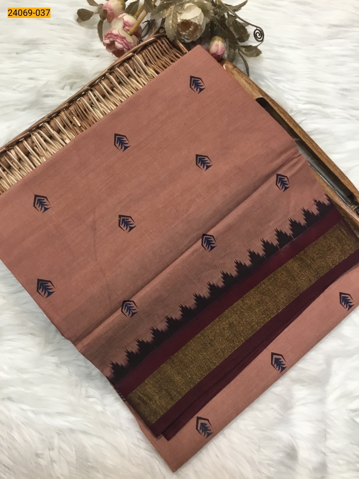 Brown Tirupur Dyed Printed Cotton Saree