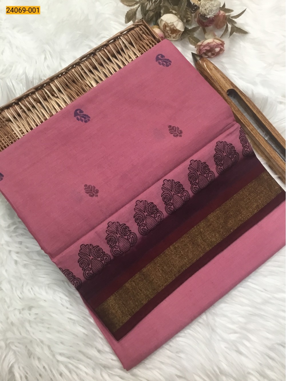 Rose Tirupur Dyed Printed Cotton Saree