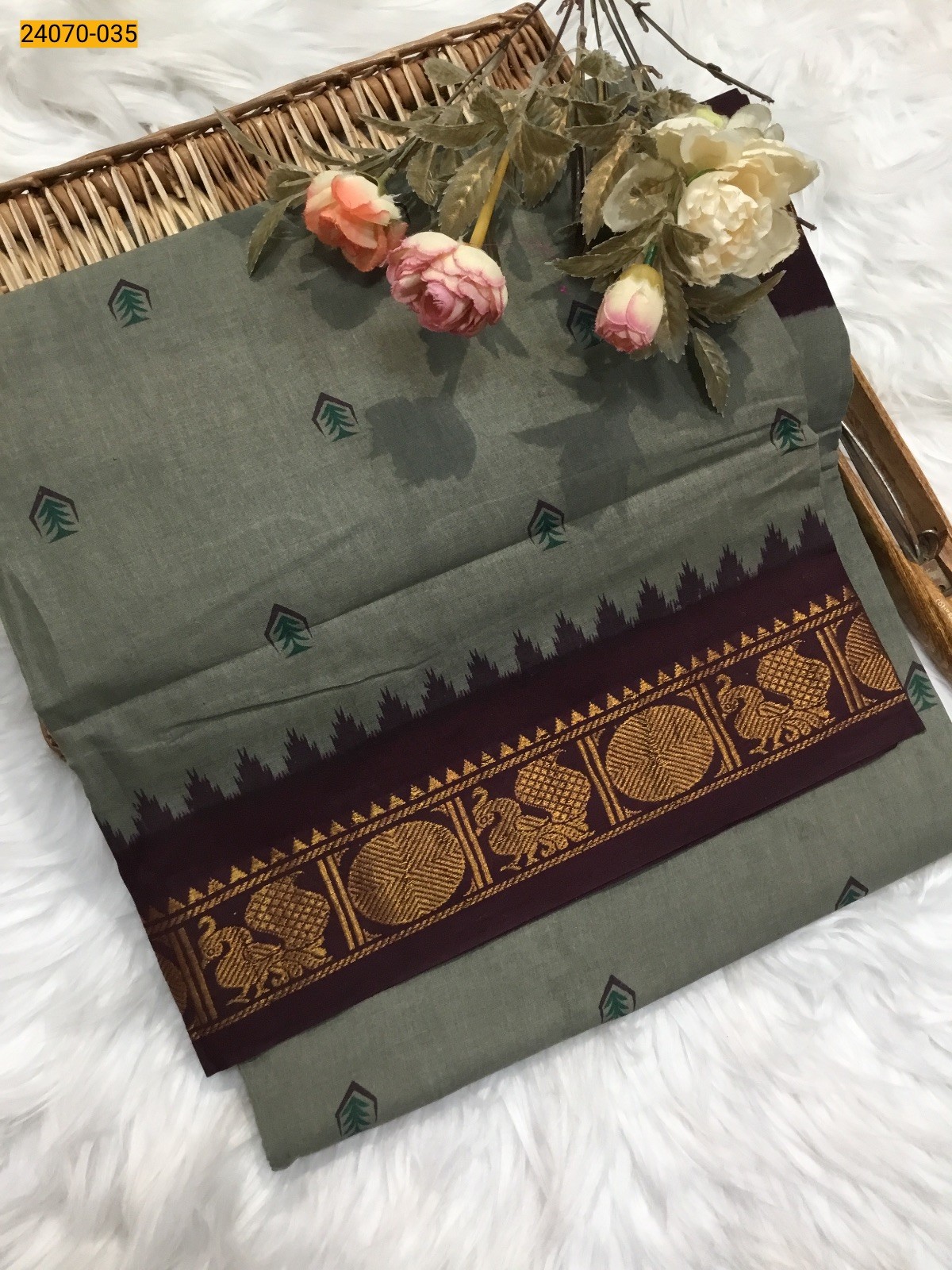 Gray Sungudi Pure Cotton Saree