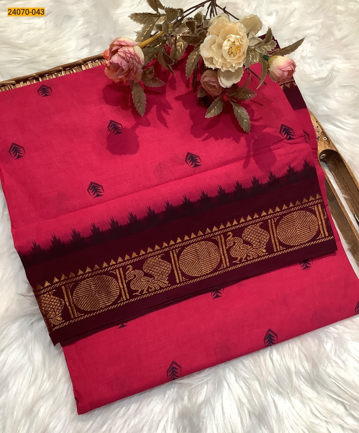 Dark pink Sungudi Pure Cotton Saree