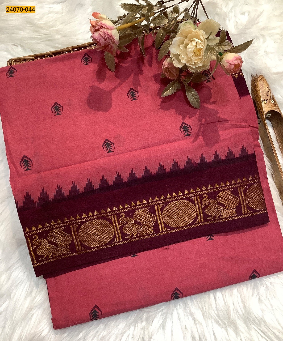 Light pink Sungudi Pure Cotton Saree
