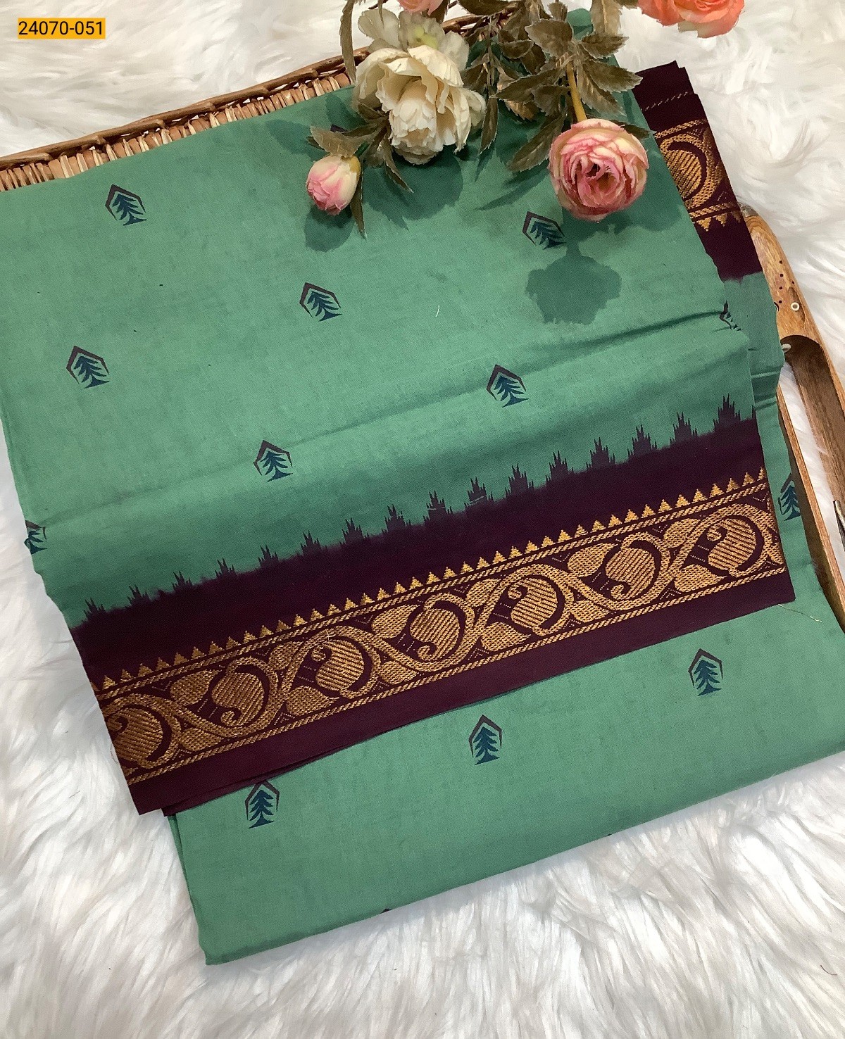 Dark Green Sungudi Pure Cotton Saree