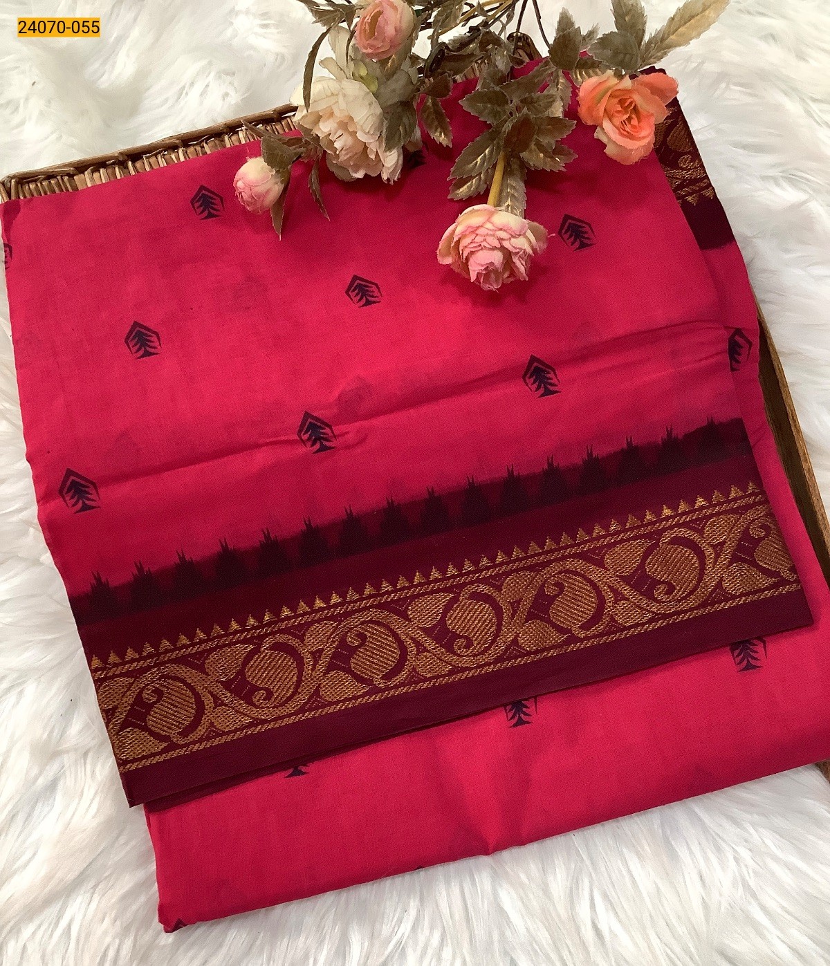 Dark Pink Sungudi Pure Cotton Saree