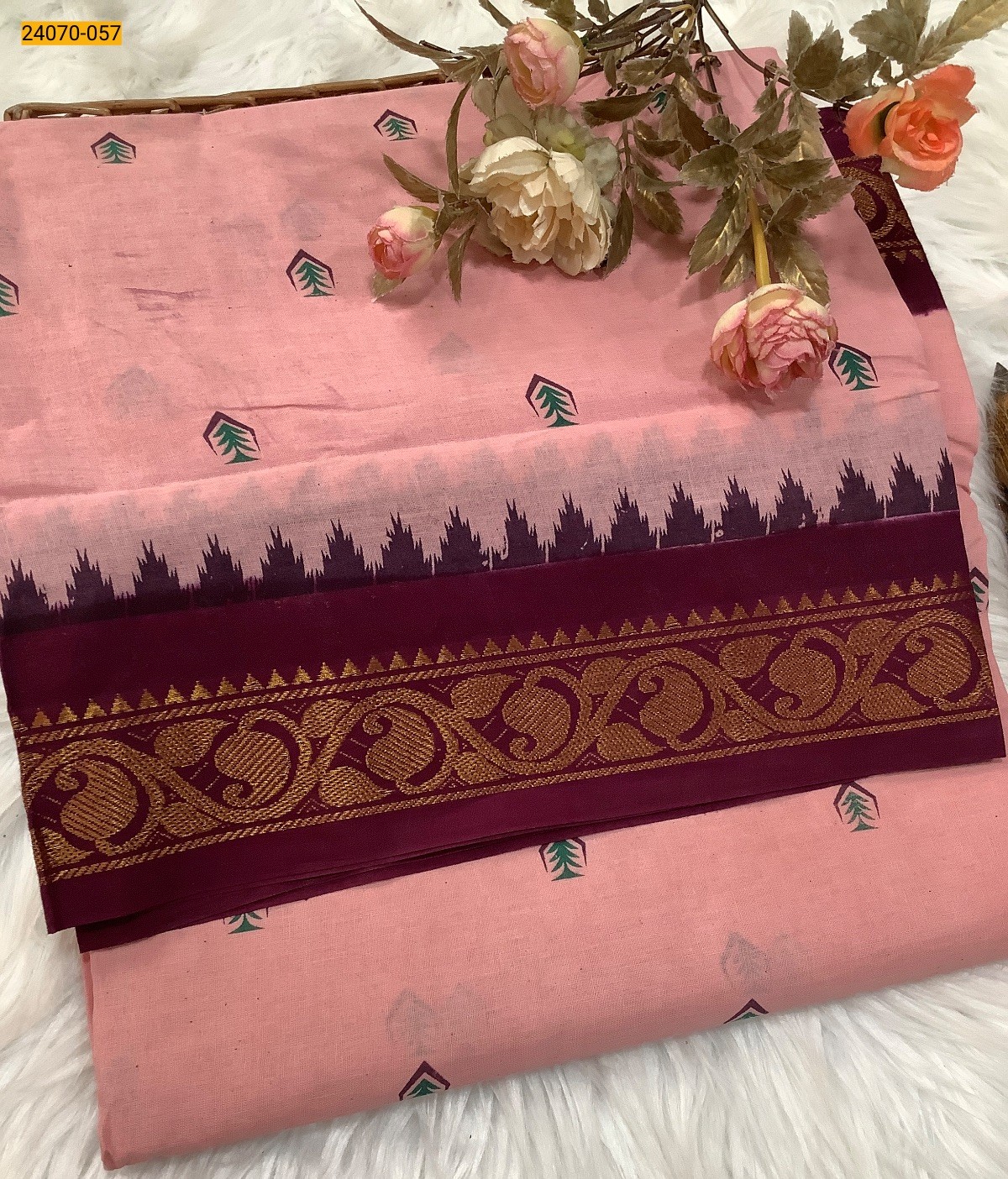 Peach Sungudi Pure Cotton Saree