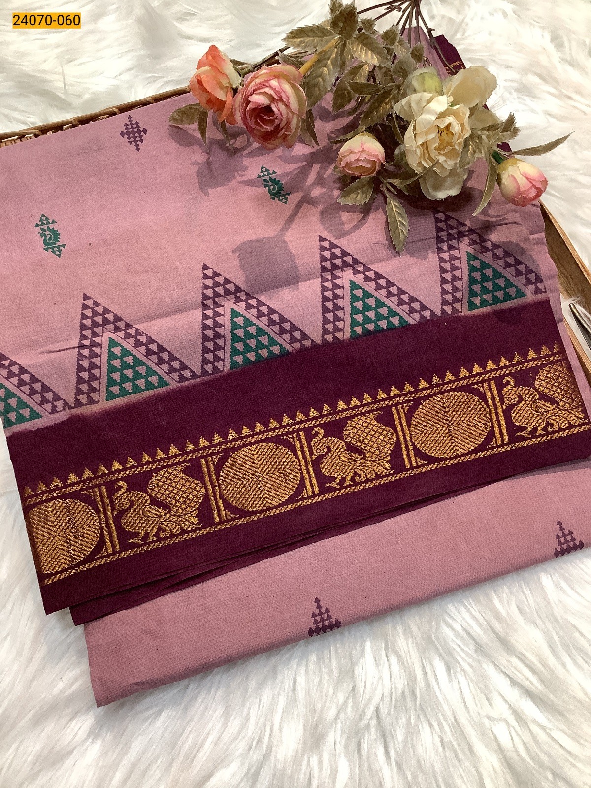 Dark Pink Sungudi Pure Cotton Saree