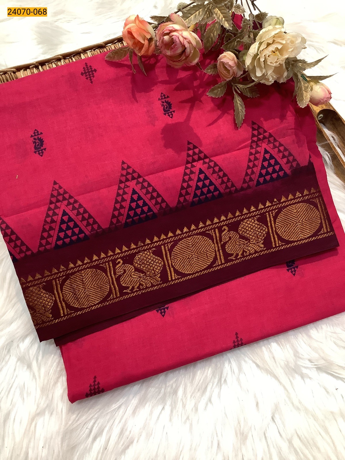 Dark Pink Sungudi Pure Cotton Saree