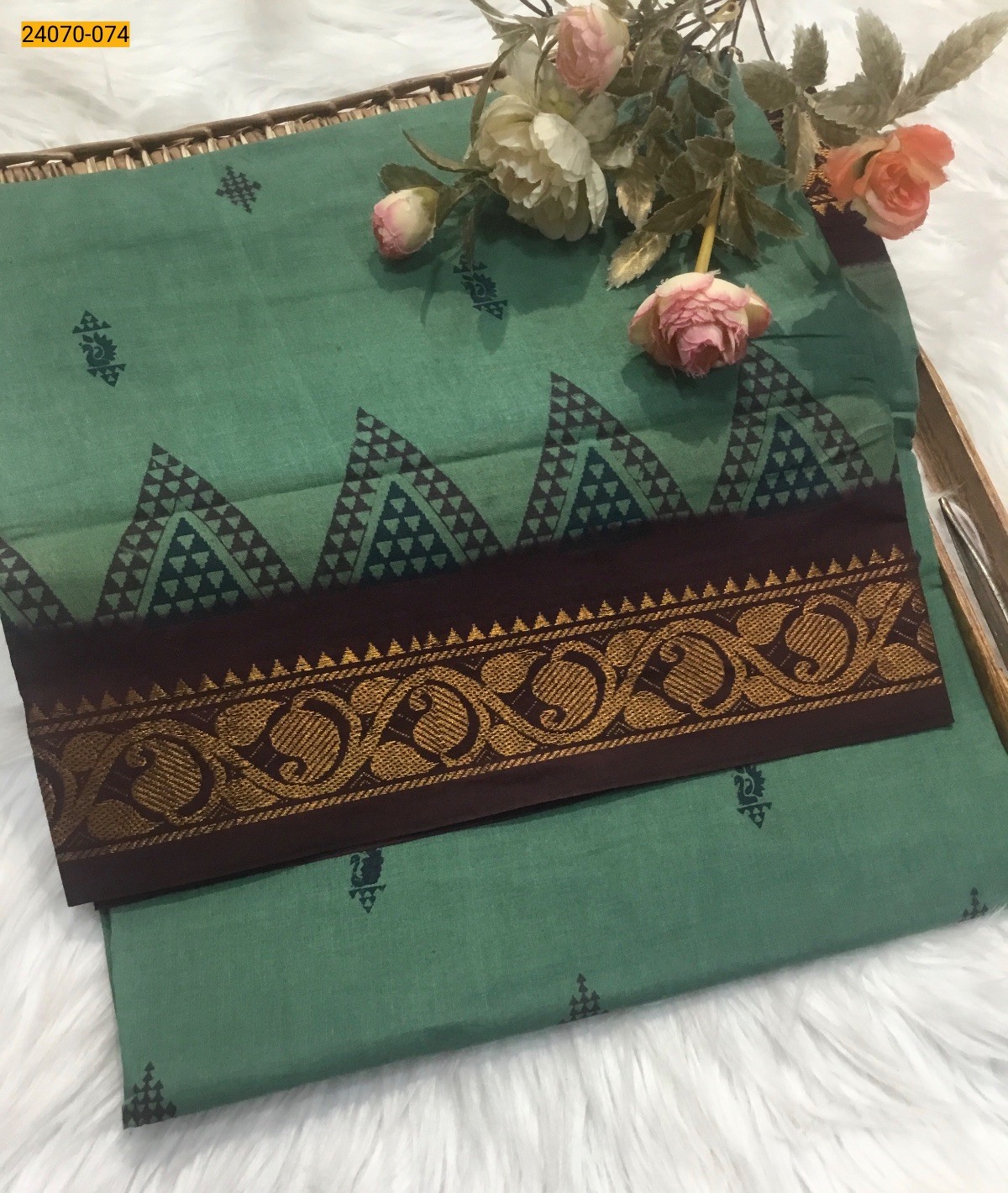 Dark Green Sungudi Pure Cotton Saree