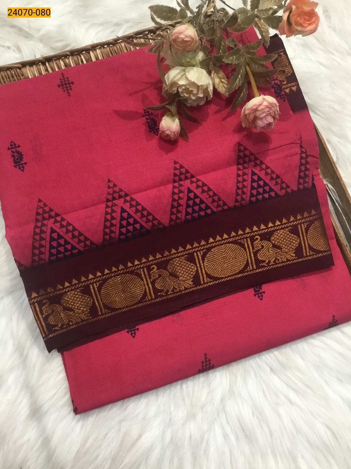 Dark Pink Sungudi Pure Cotton Saree