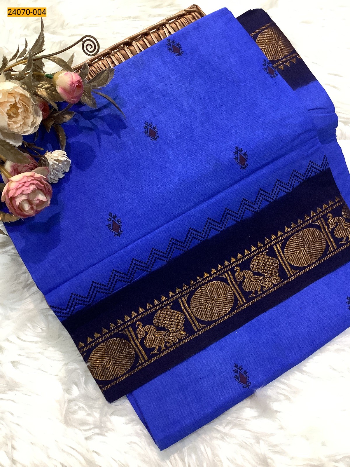 Blue Printed Sungudi Pure Cotton Saree