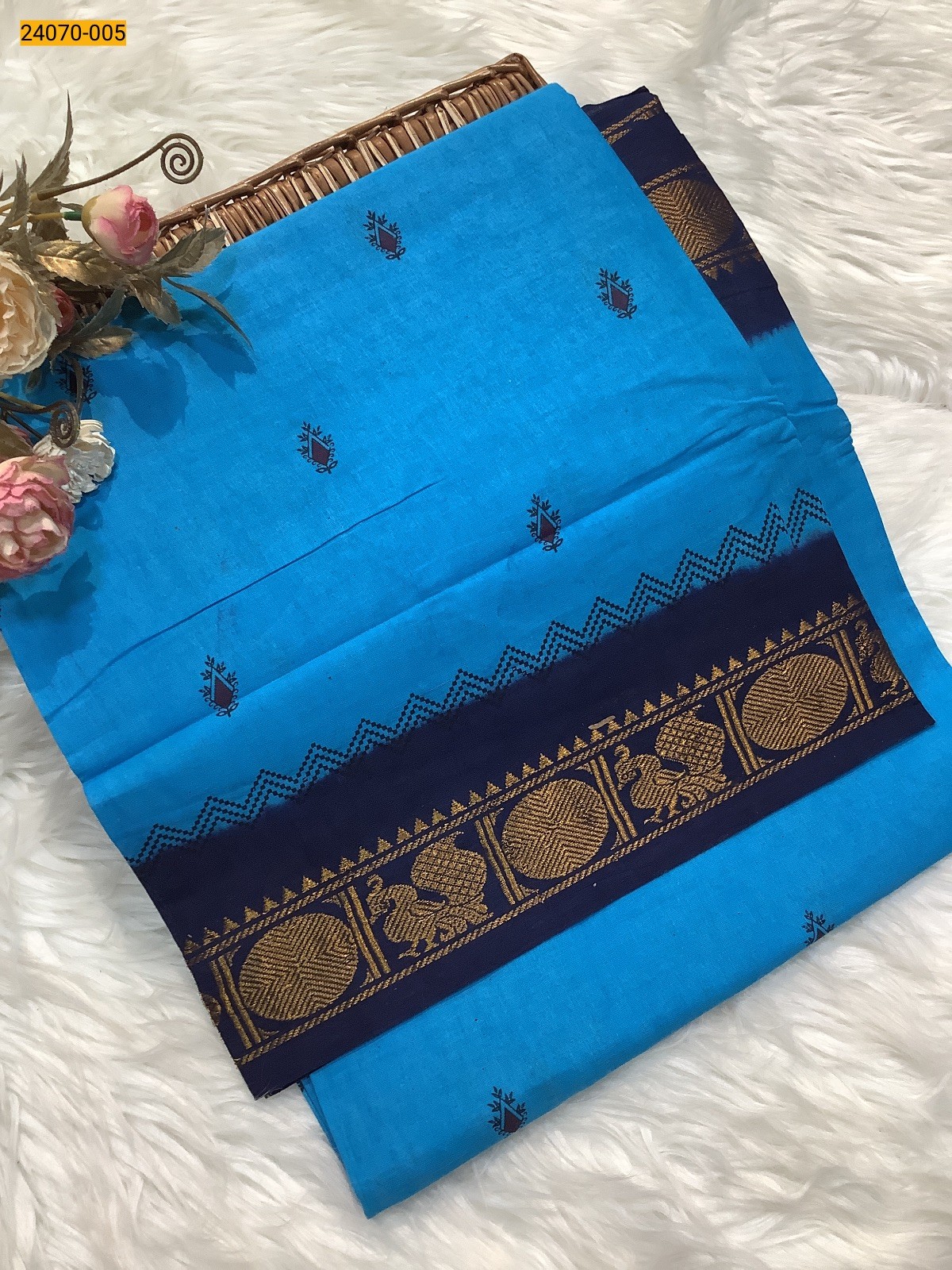 Blue Printed Sungudi Pure Cotton Saree