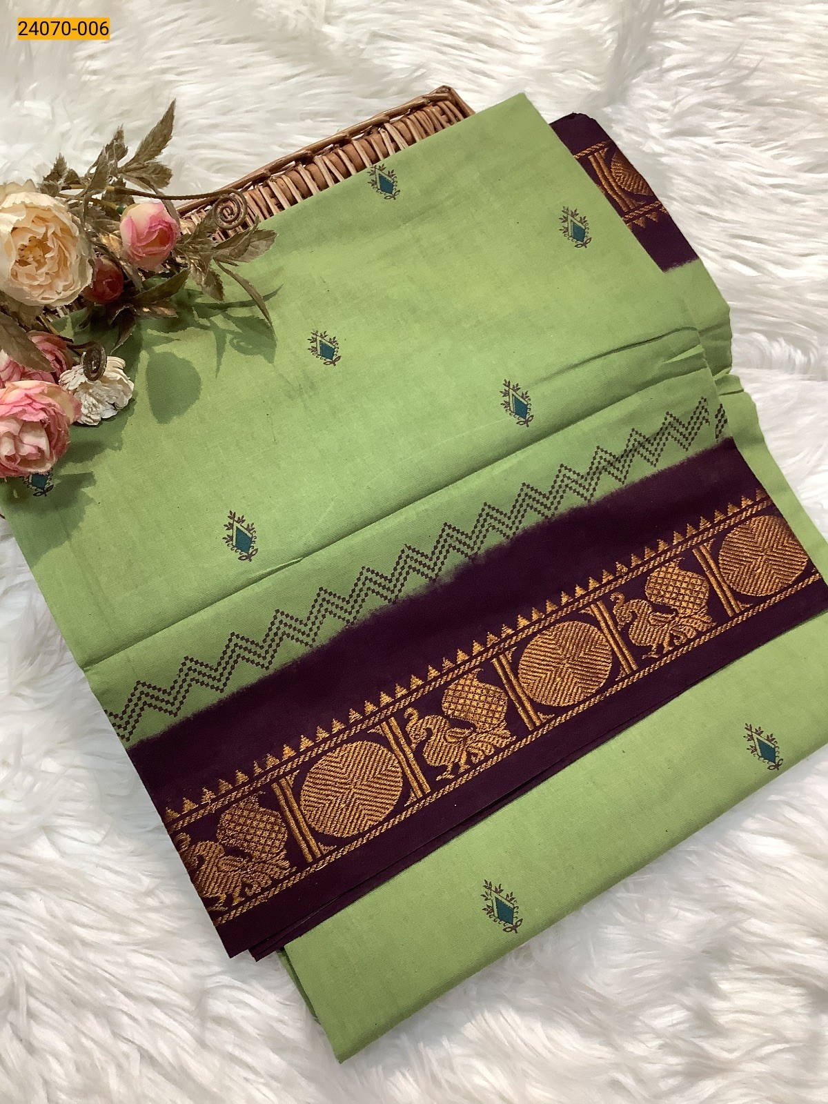 Green Printed Sungudi Pure Cotton Saree