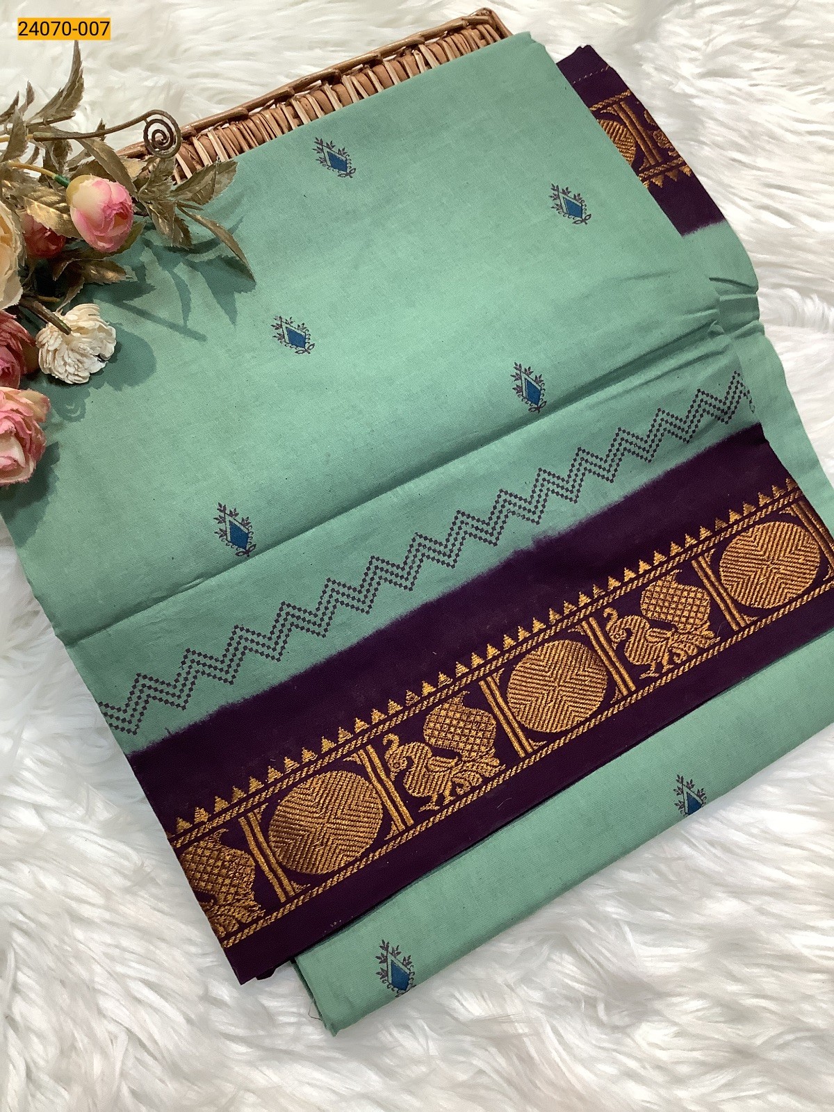 Green Printed Sungudi Pure Cotton Saree