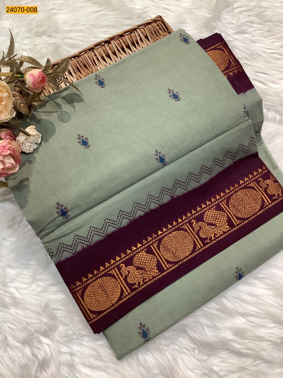 Gray Printed Sungudi Pure Cotton Saree