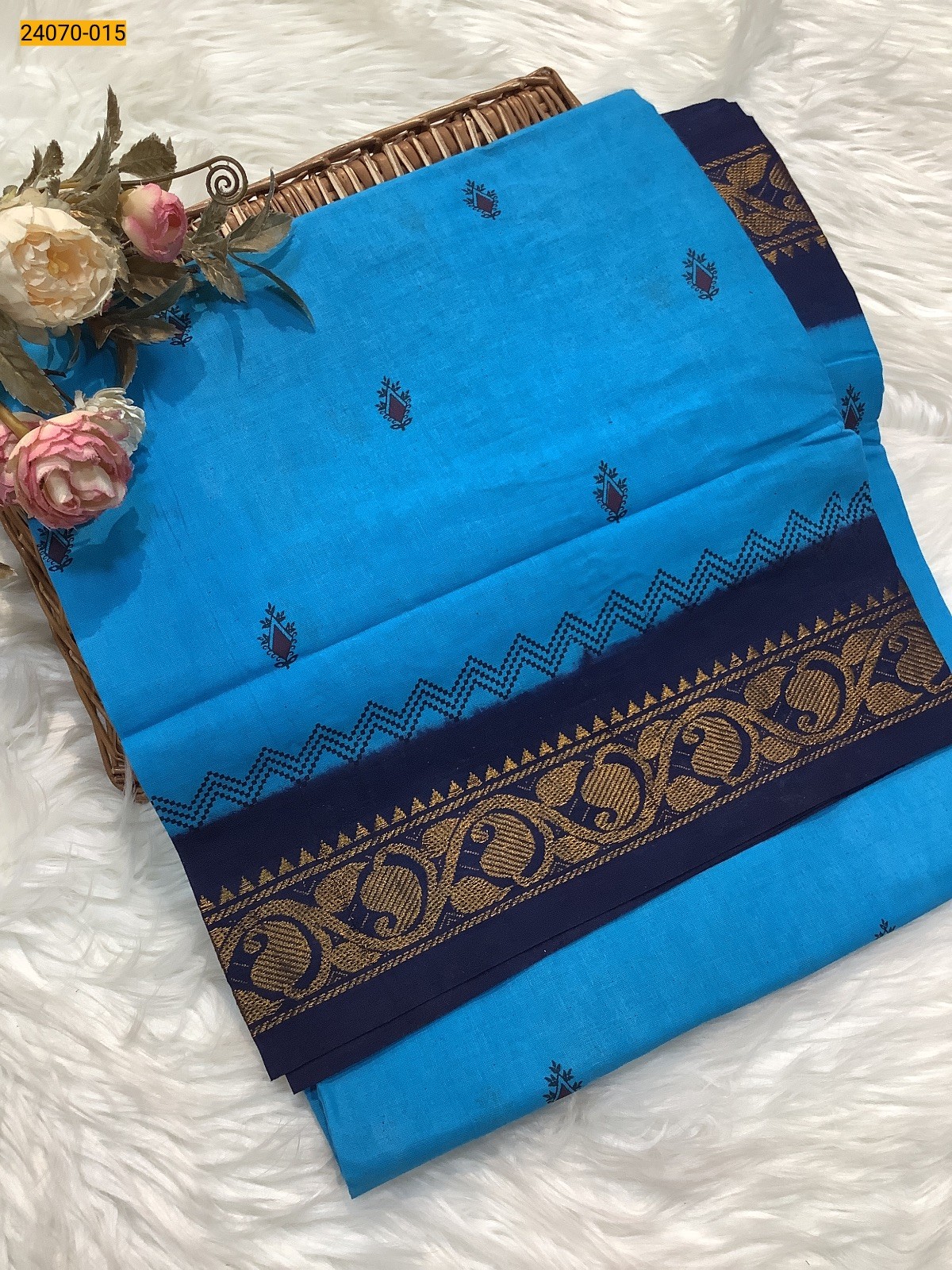 Blue Printed Sungudi Pure Cotton Saree