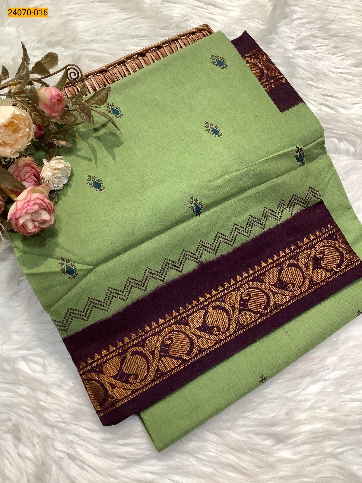 Green Printed Sungudi Pure Cotton Saree