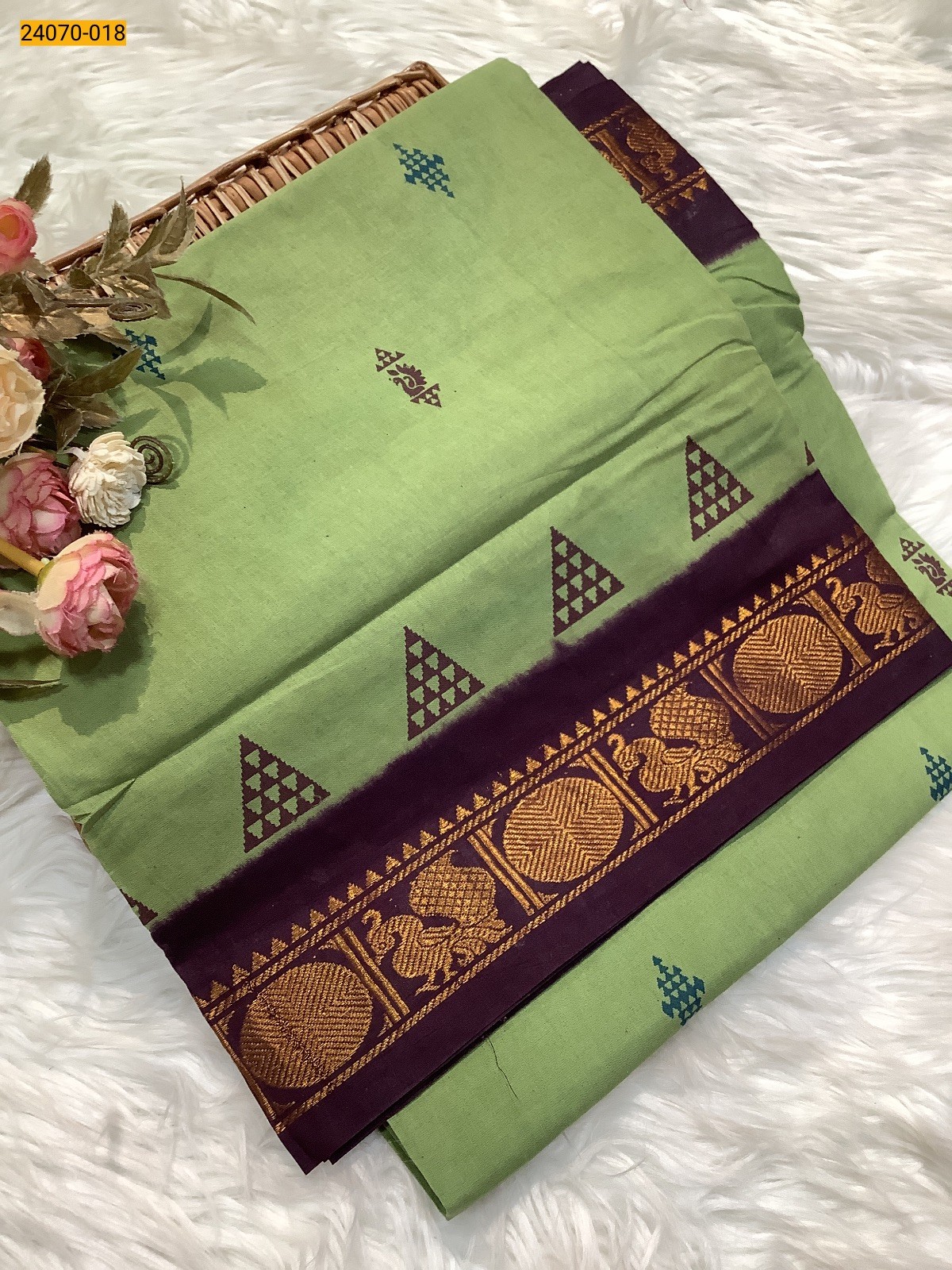 Green Printed Sungudi Pure Cotton Saree