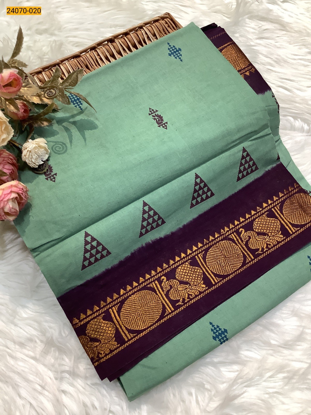 Green Printed Sungudi Pure Cotton Saree