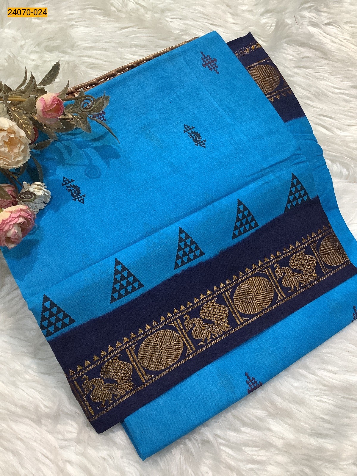 Blue Printed Sungudi Pure Cotton Saree