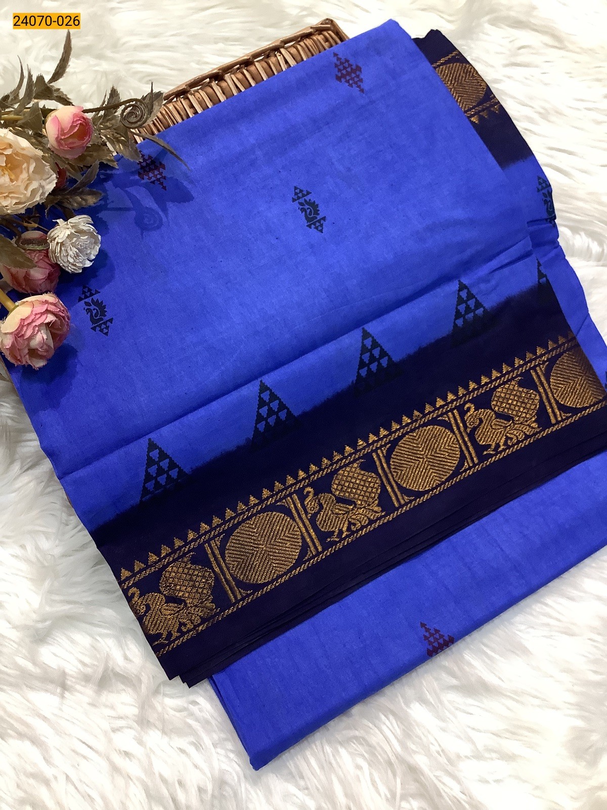 Blue Printed Sungudi Pure Cotton Saree