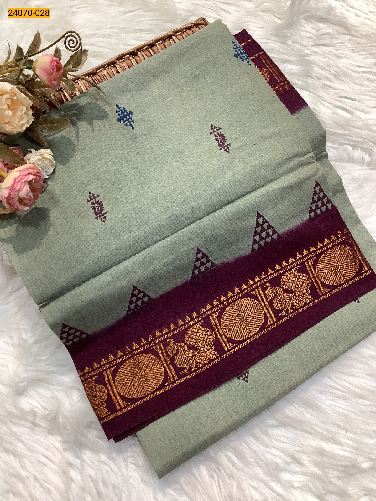 Gray Printed Sungudi Pure Cotton Saree