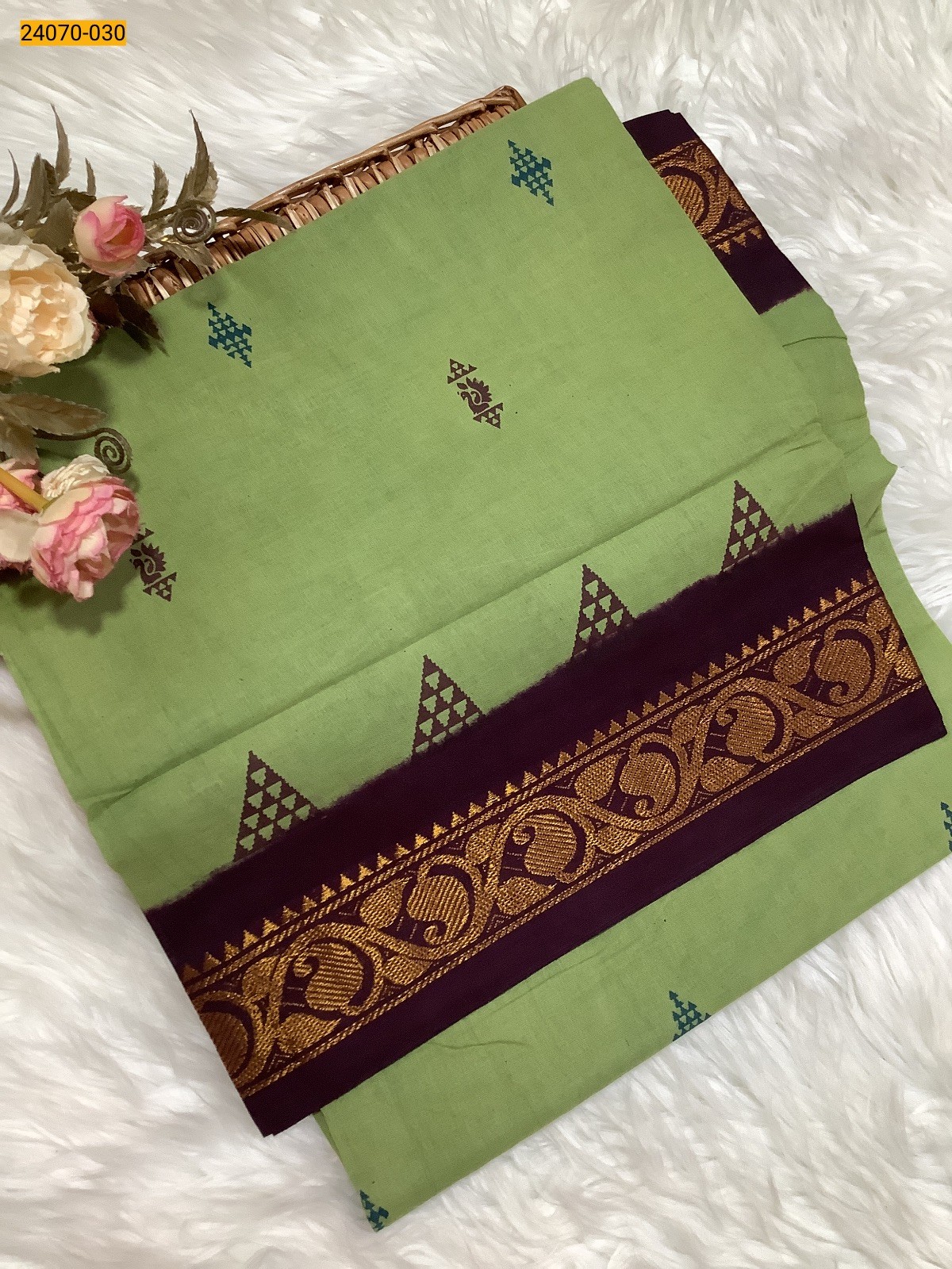 Green Printed Sungudi Pure Cotton Saree