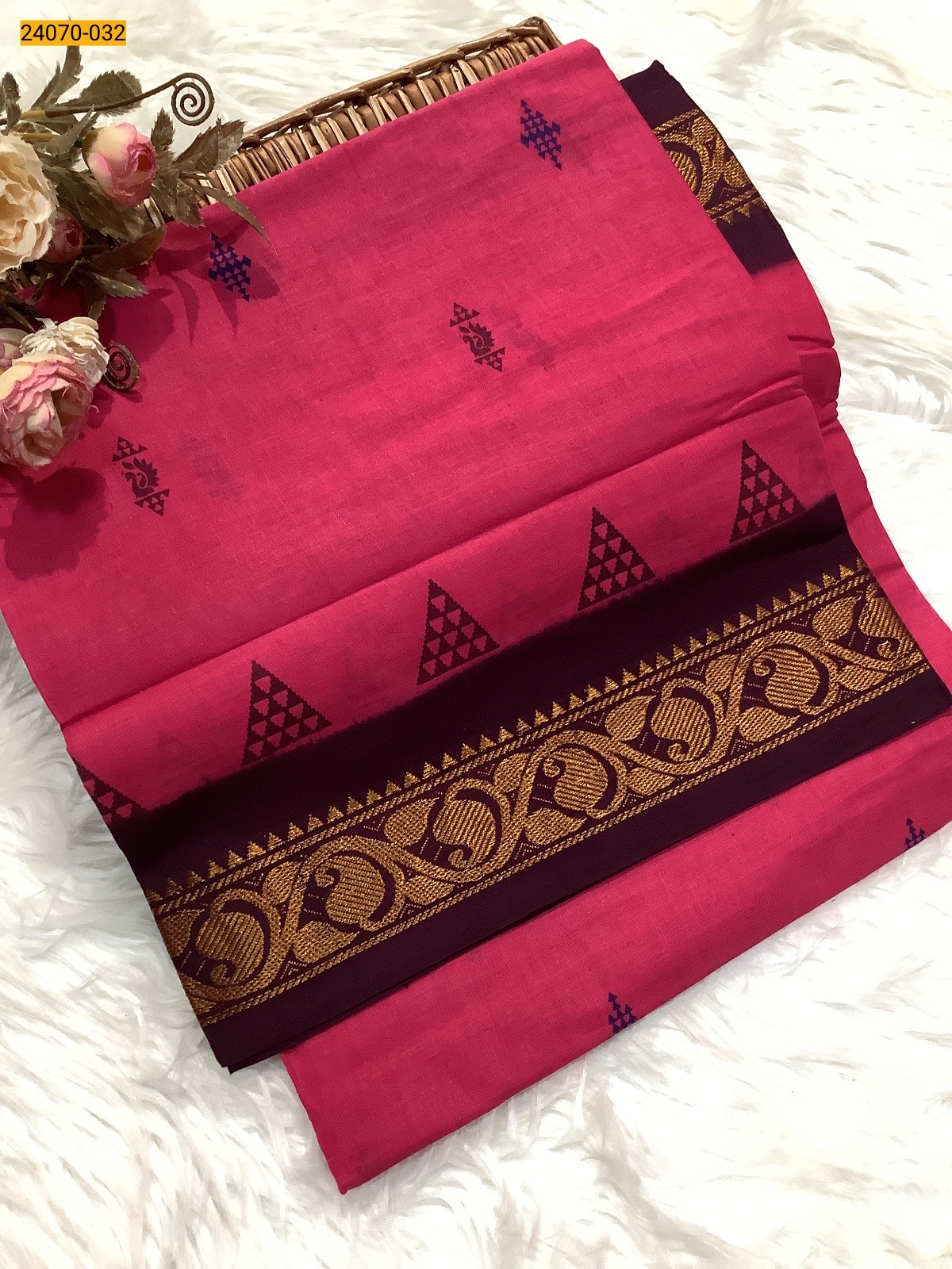 Pink Printed Sungudi Pure Cotton Saree