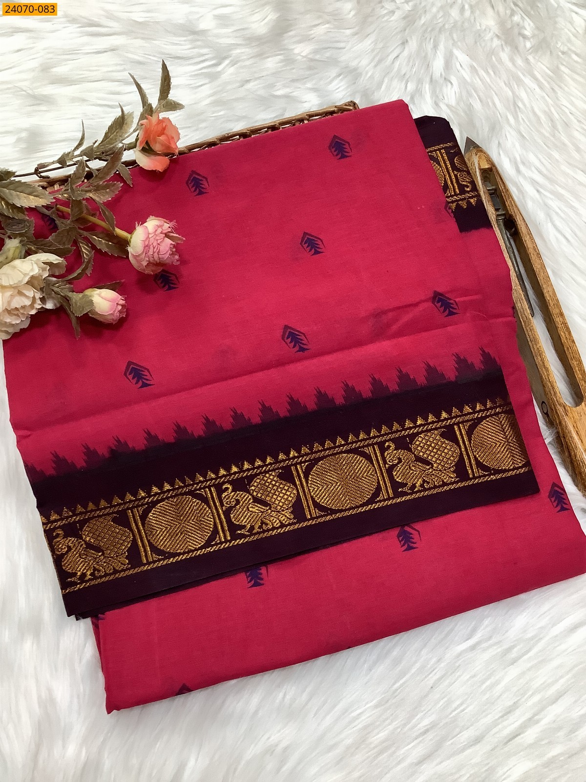 Dark pink Sungudi Pure Cotton Saree