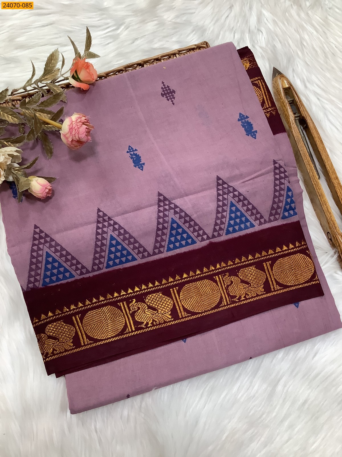 Onion pink Sungudi Pure Cotton Saree