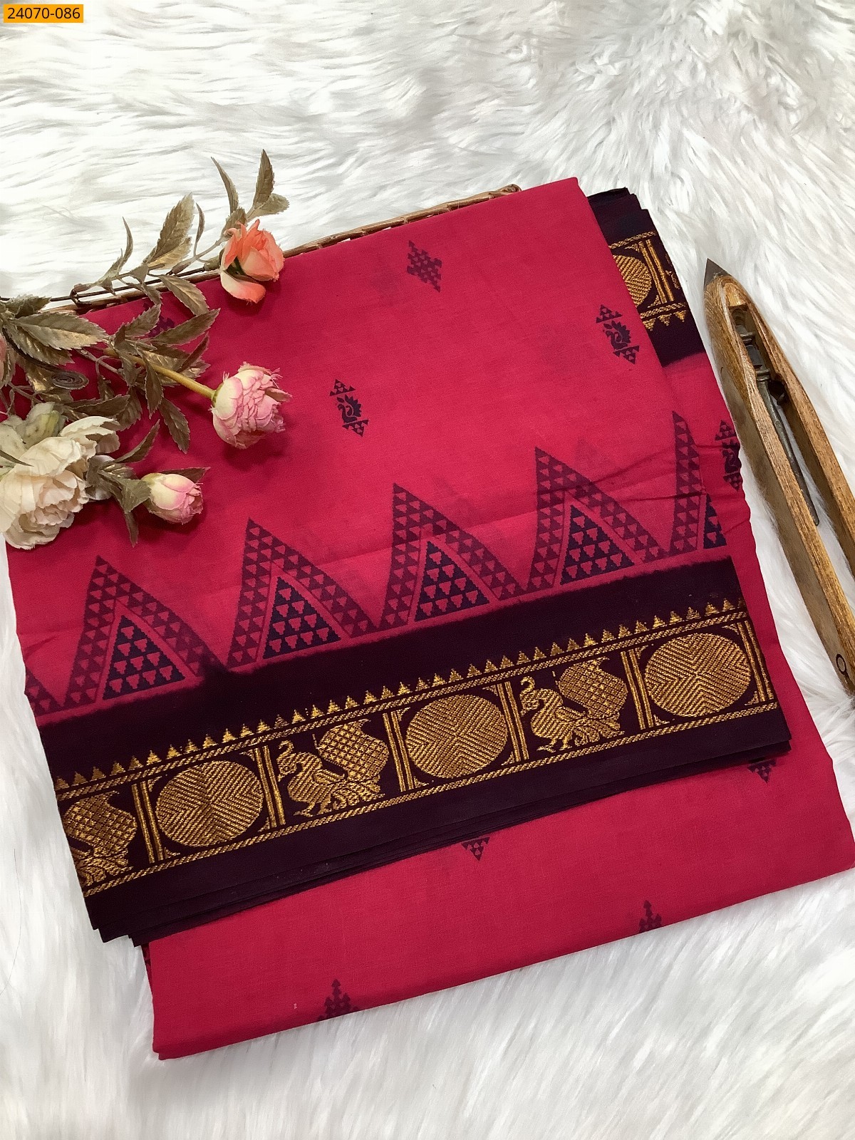 Dark pink Sungudi Pure Cotton Saree