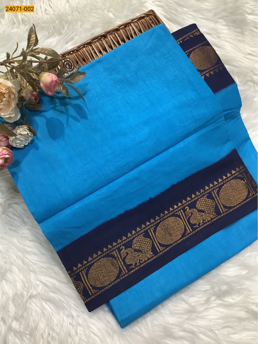 Blue Plain Sungudi Cotton Saree