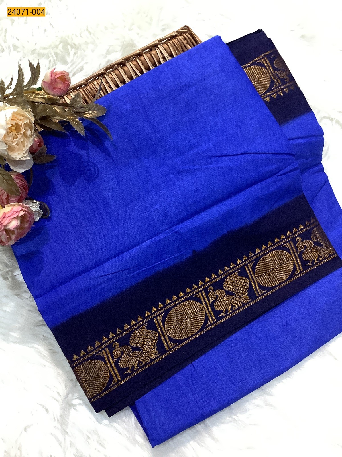 Blue Plain Sungudi Cotton Saree