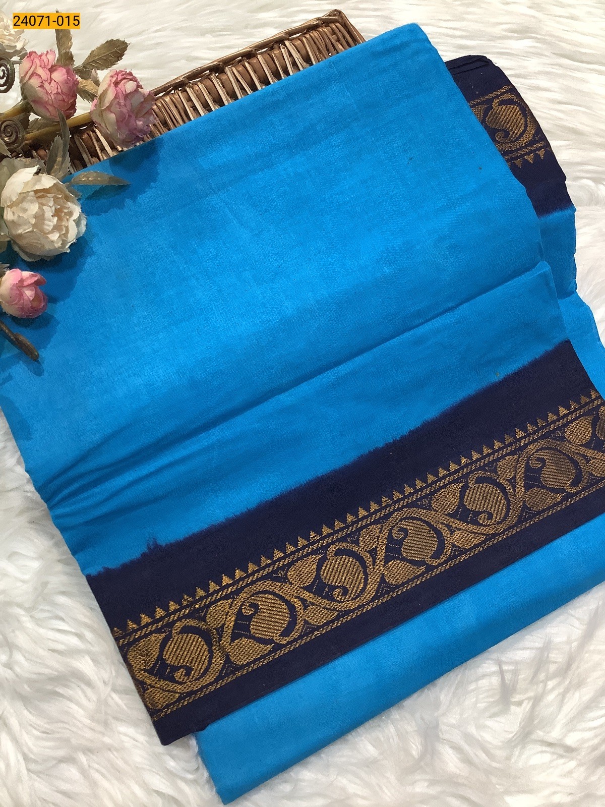 Blue Plain Sungudi Cotton Saree