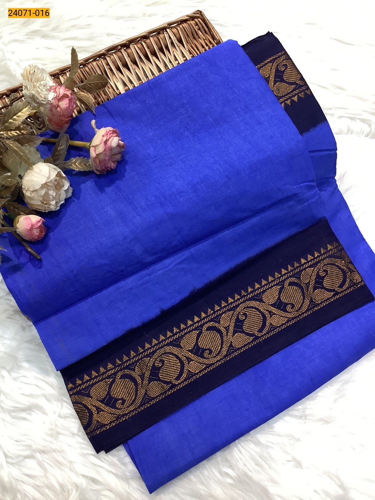 Blue Plain Sungudi Cotton Saree