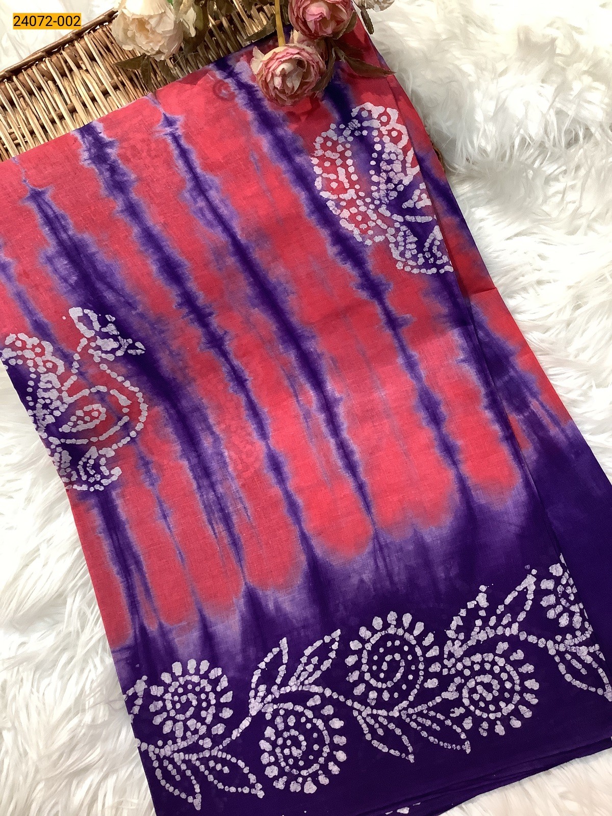 Violet With Orange Batik Soft Cotton Saree