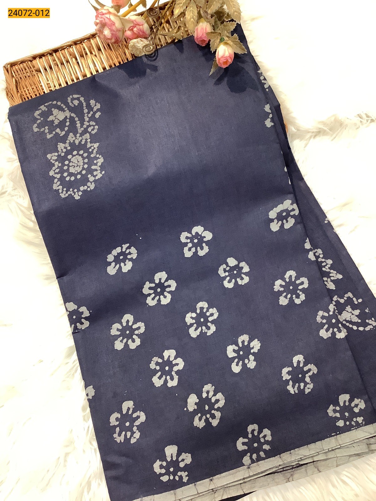 Navy  Batik Soft Cotton Saree