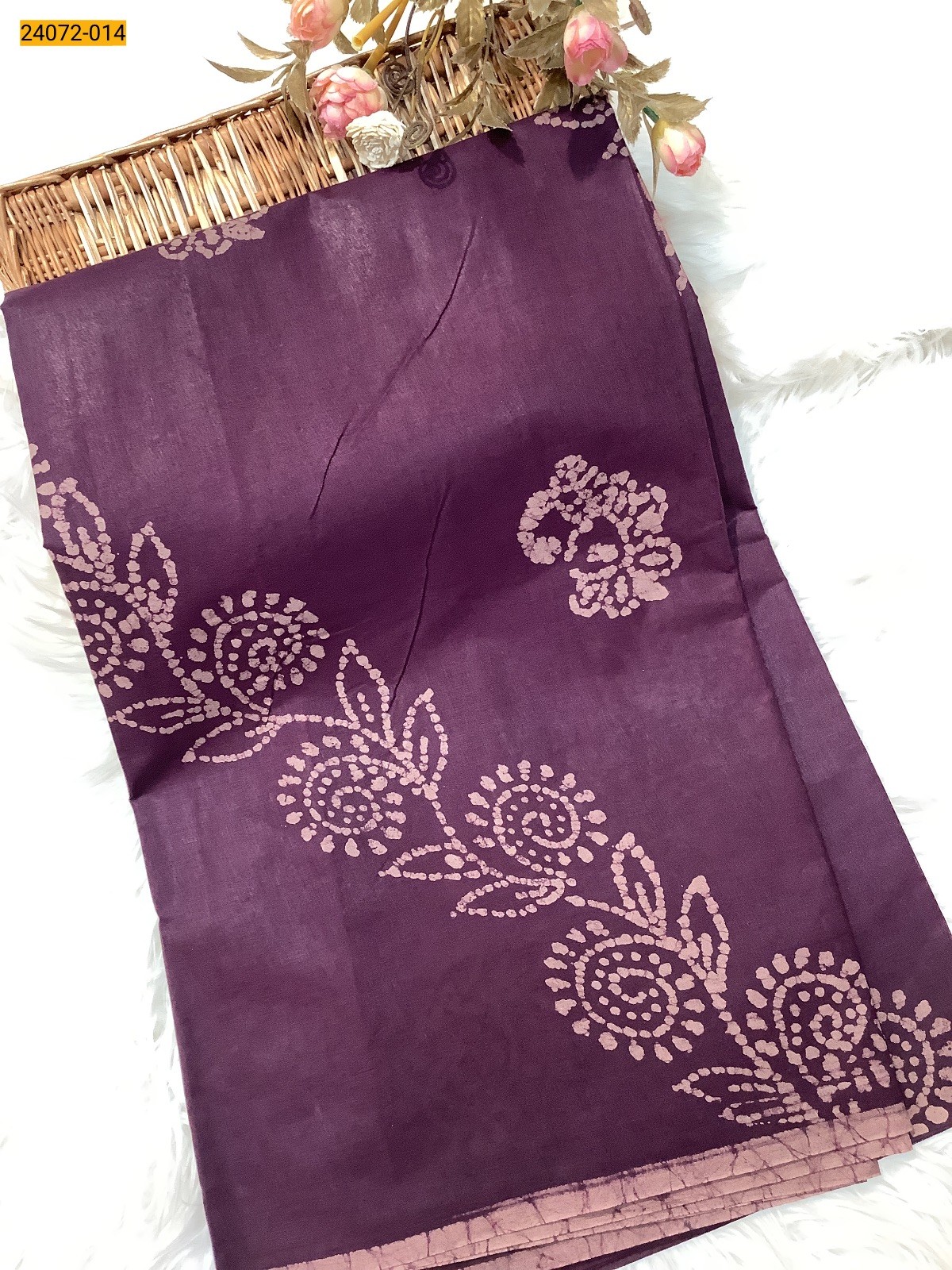 Wine Batik Soft Cotton Saree