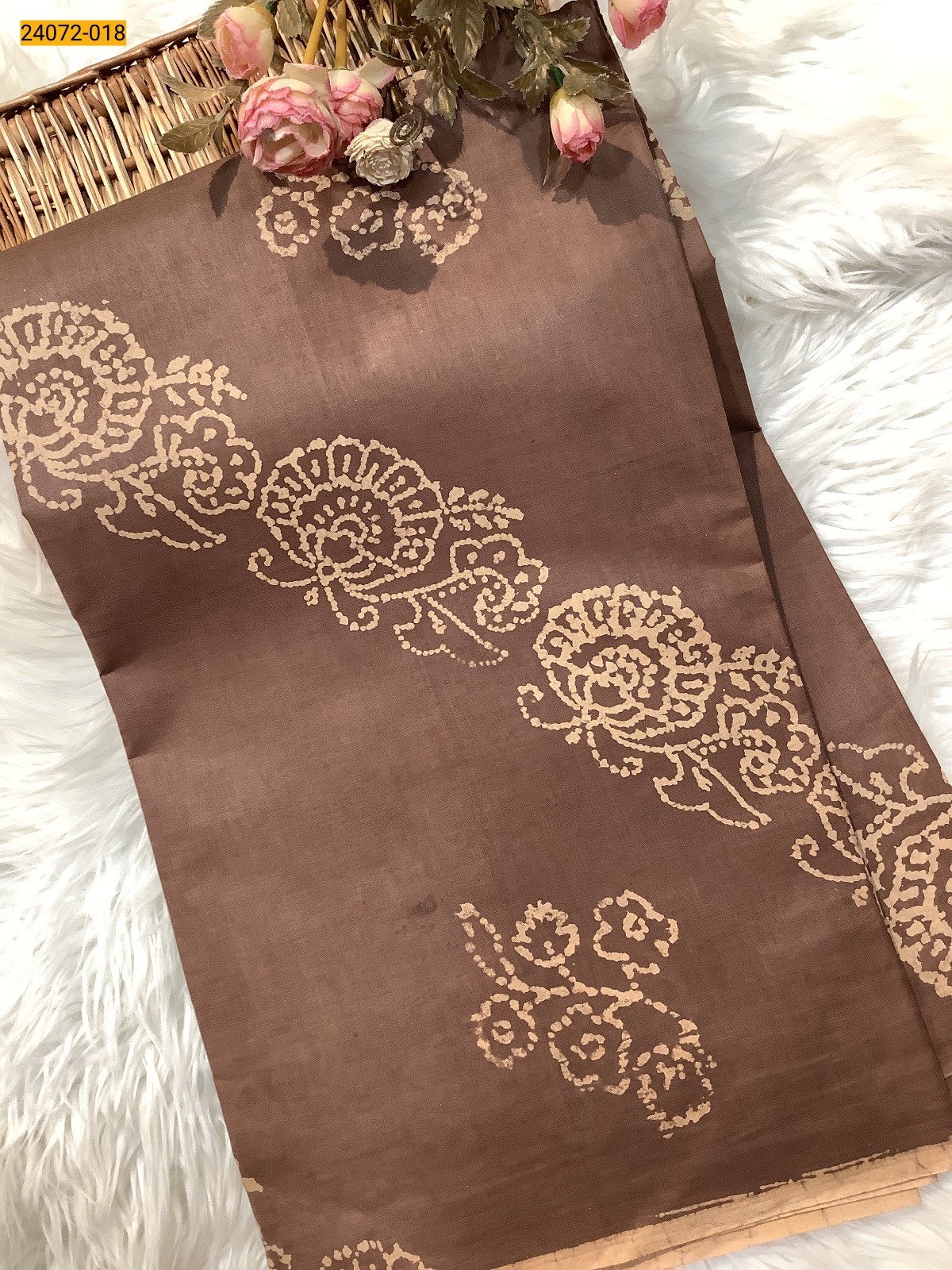 Brown Batik Soft Cotton Saree