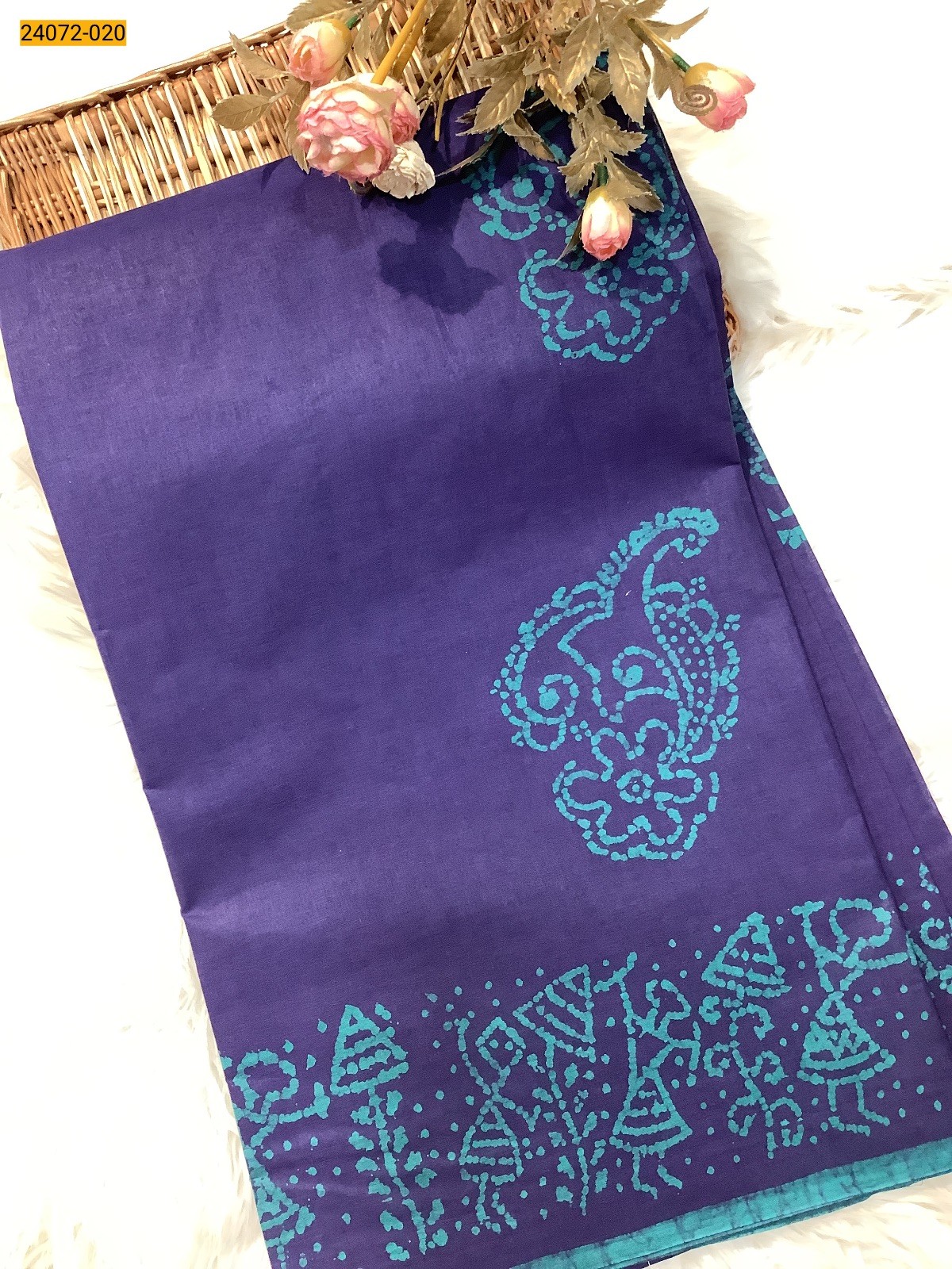 Navy  Batik Soft Cotton Saree