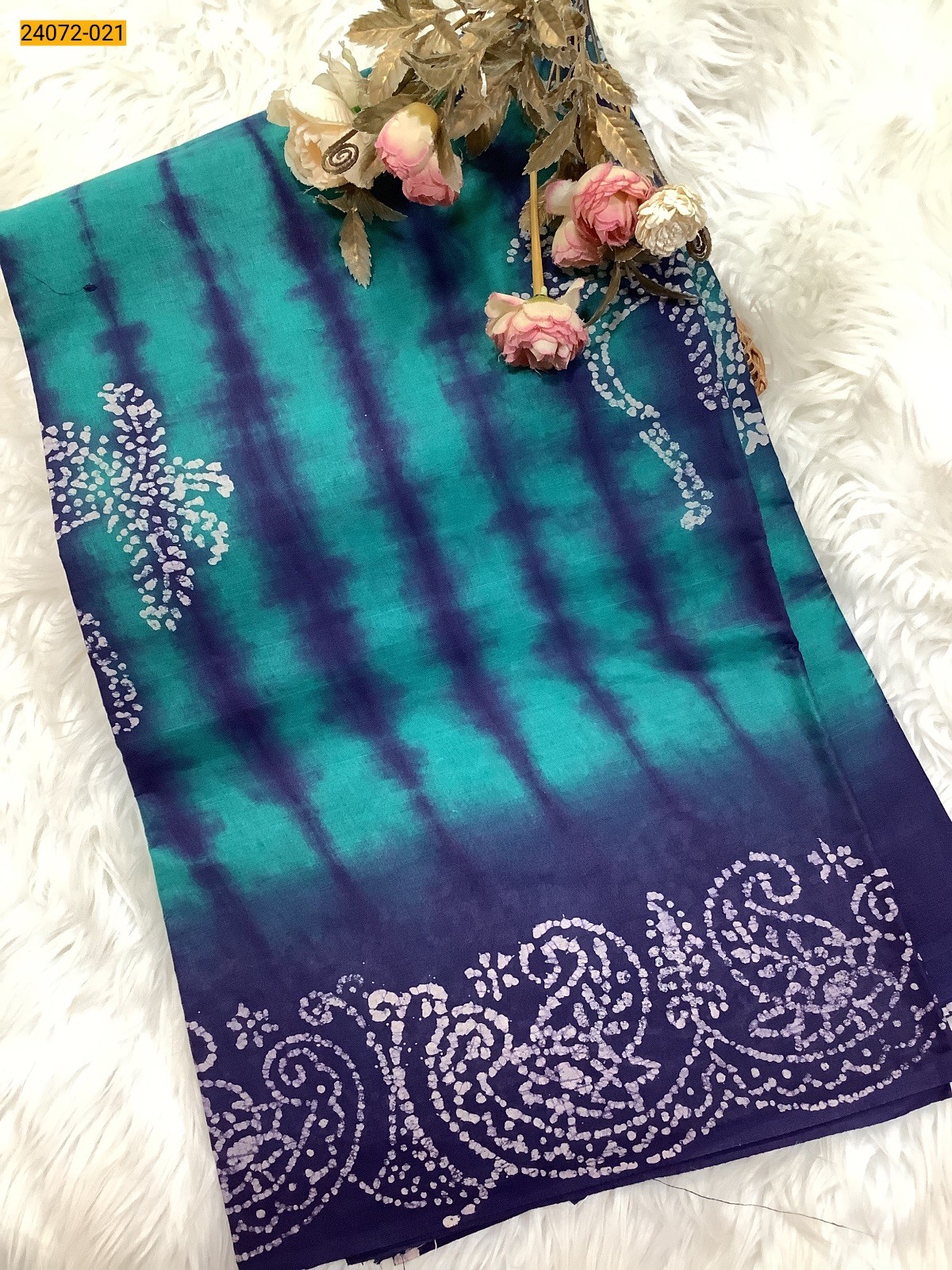 Blue  Batik Soft Cotton Saree