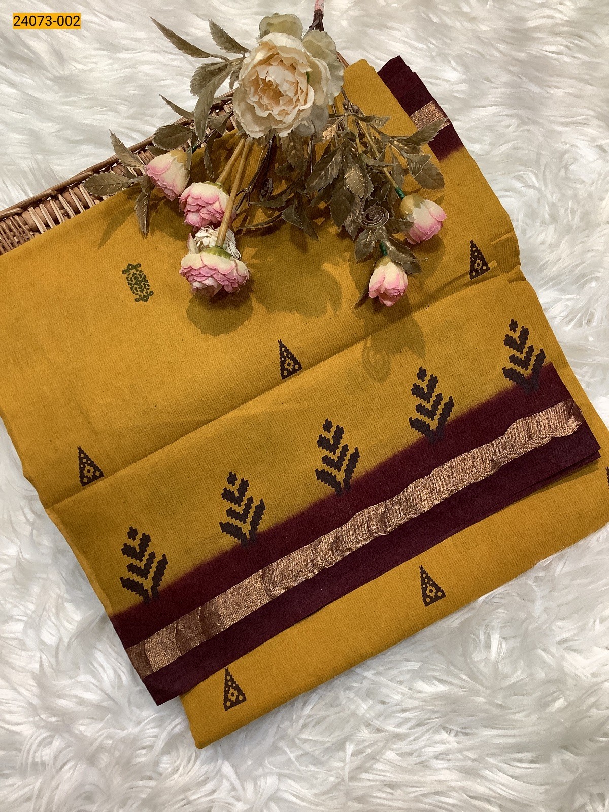 Yellow Sungudi Cotton Printed Saree