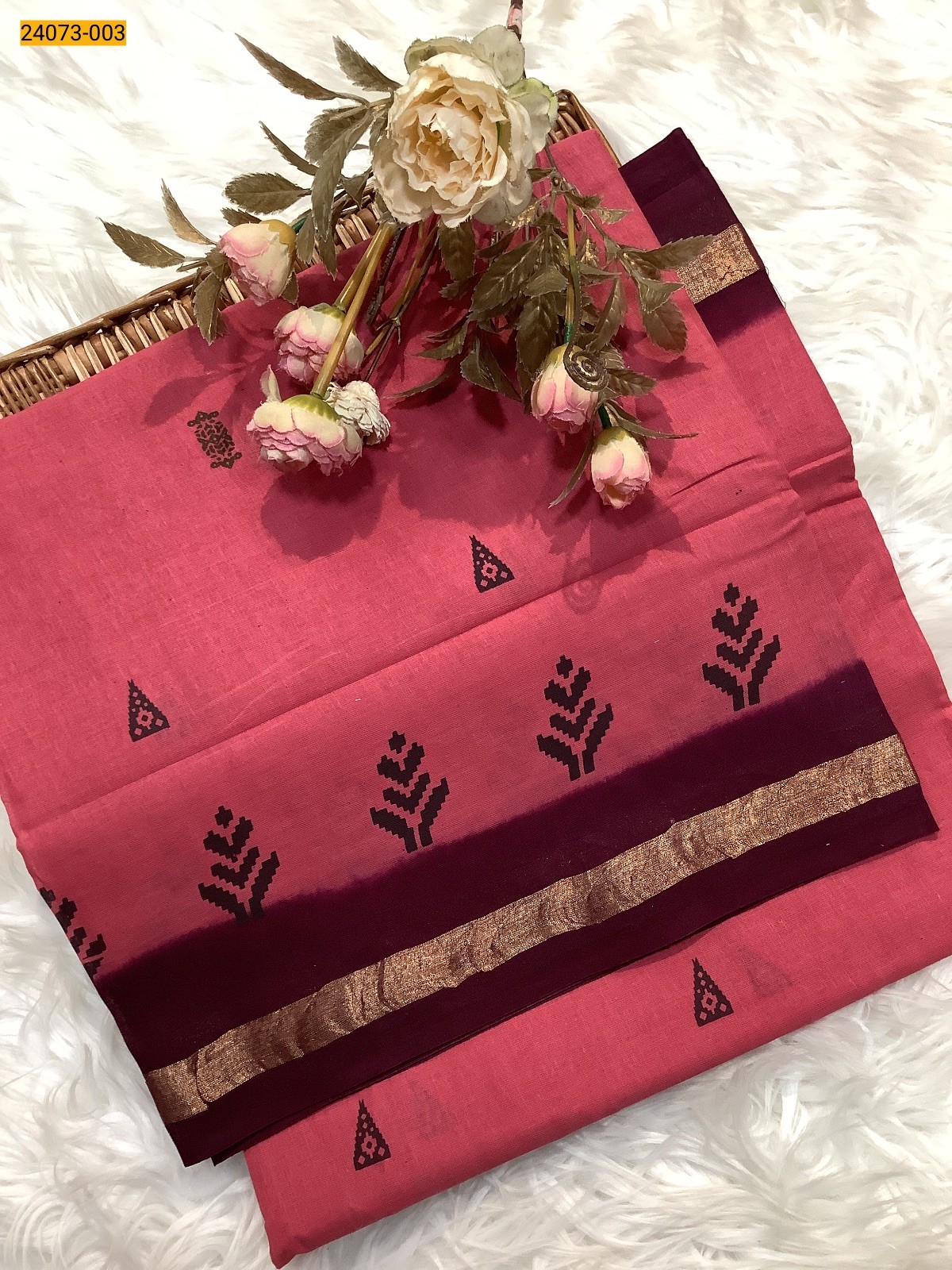 Pink Sungudi Cotton Printed Saree