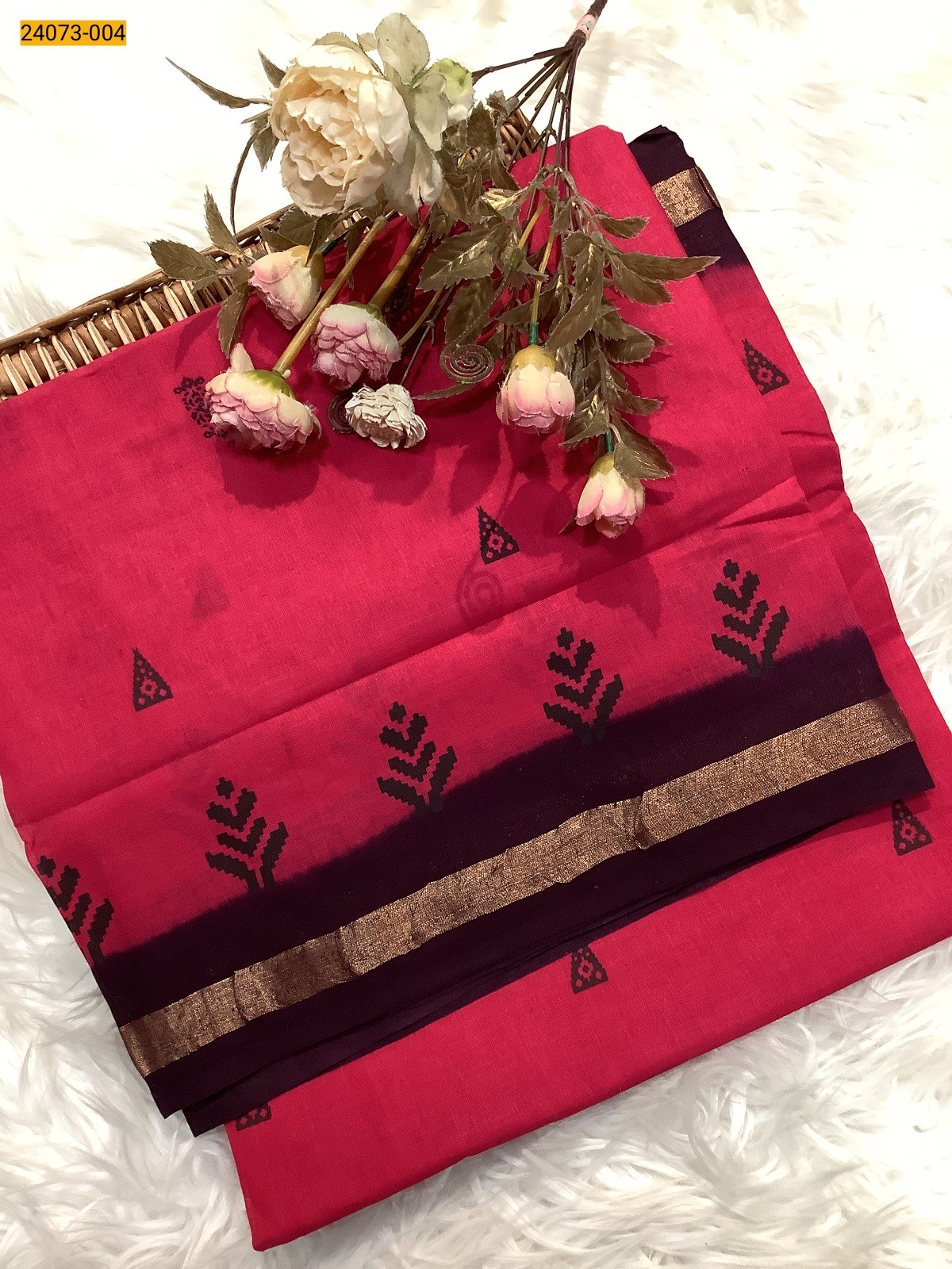 Pink Sungudi Cotton Printed Saree