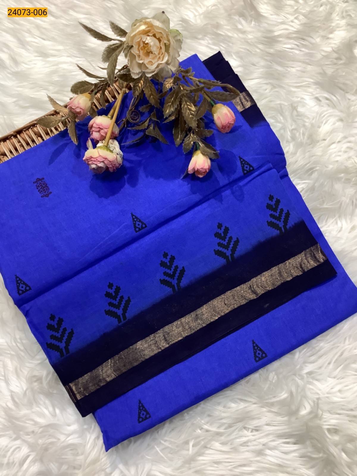 Dark Blue Sungudi Cotton Printed Saree