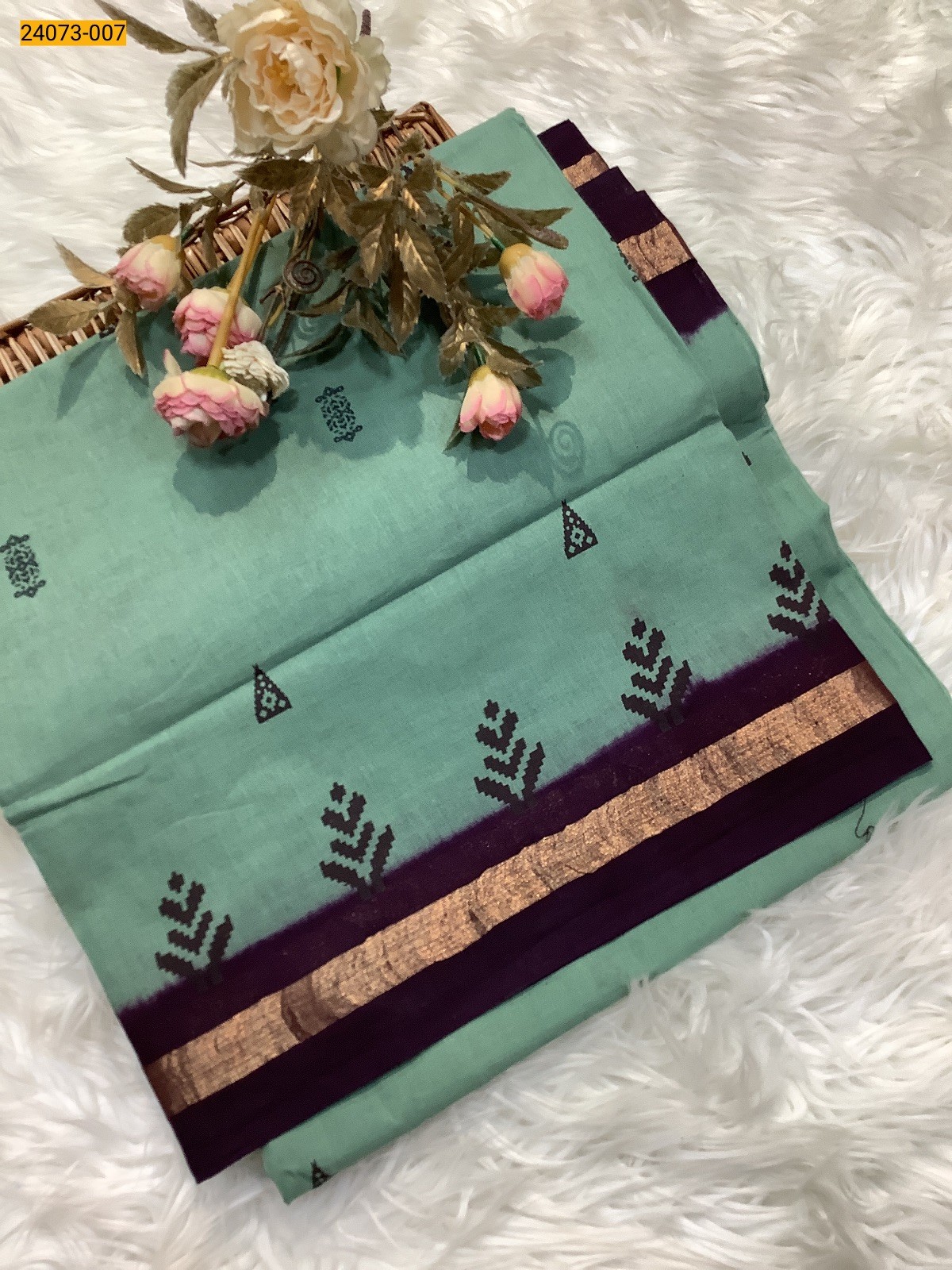 Green Sungudi Cotton Printed Saree