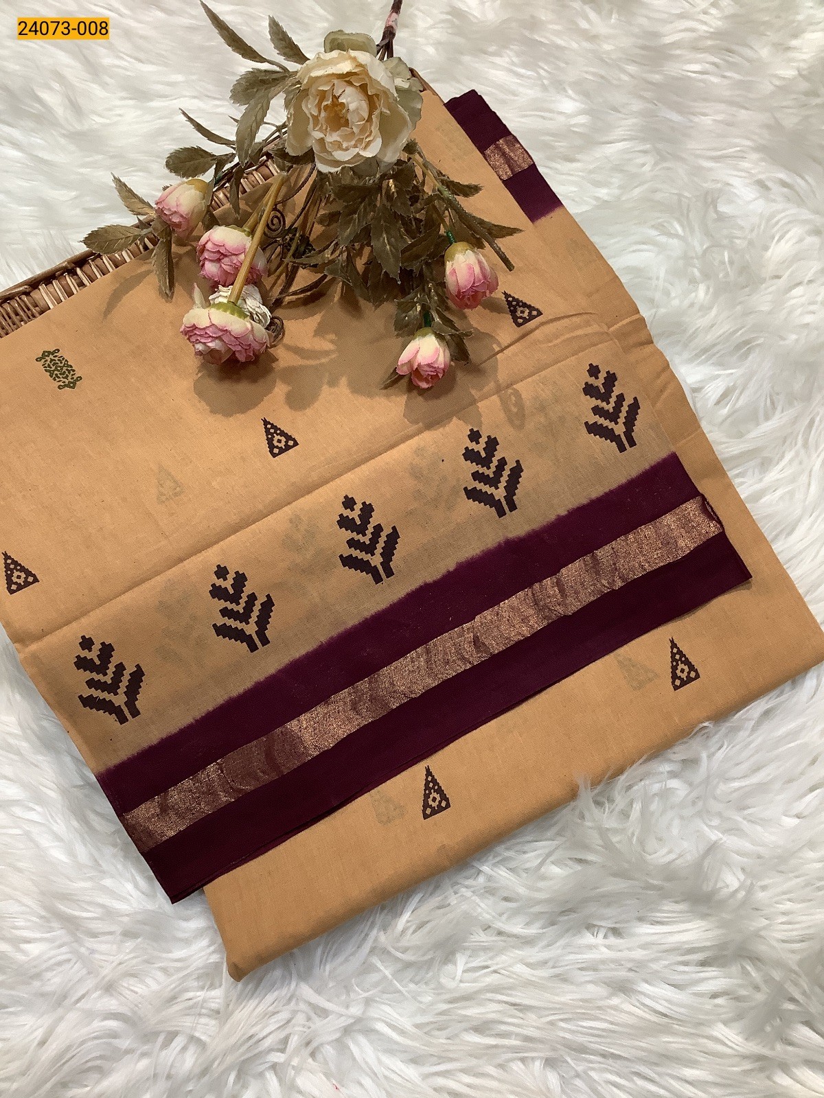 Brown Sungudi Cotton Printed Saree